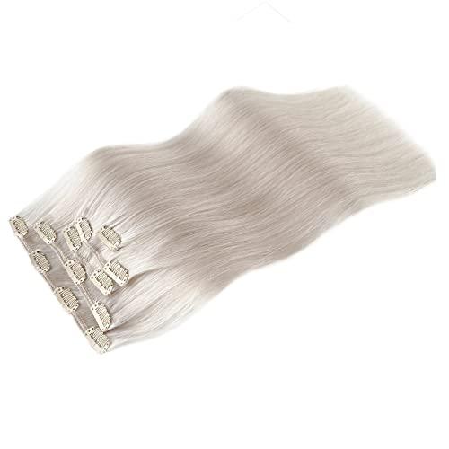 SOSEXY Clip in Hair Extensions Ice White Remy Human Hair Extensions 70g 5pcs Silk Straight Double Weft Real Human Hair Clip in Extensions 16 Inch Hair Extensions Clip ins Full Thick Ends Hair Extensions