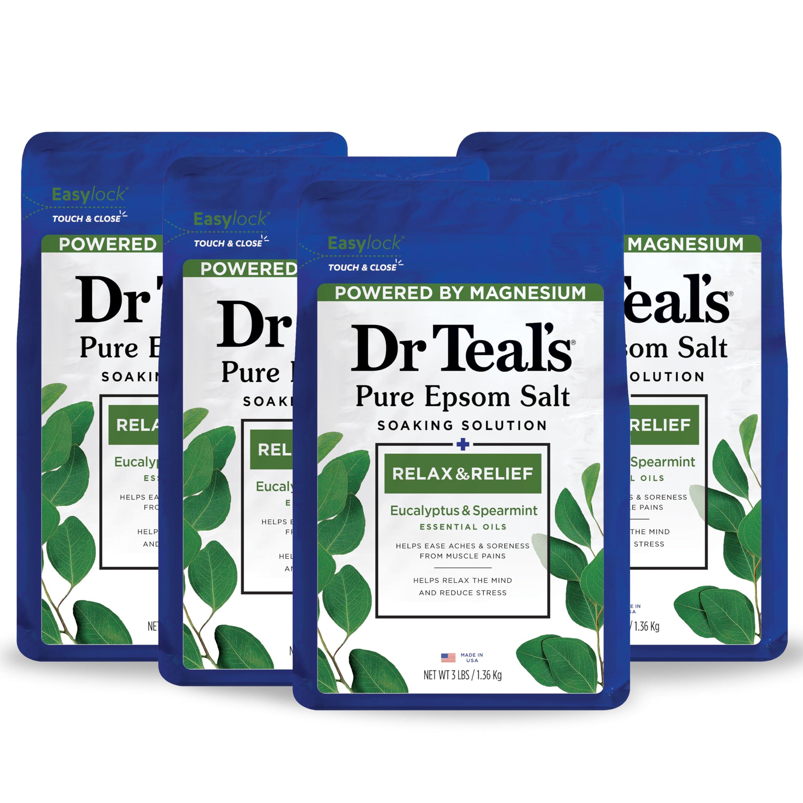 Dr Teal's Dr Teal\'s Epsom Magnesium Salt Soak, Relax & Relief with Eucalyptus and Spearmint, 3 lbs (Pack of 4)