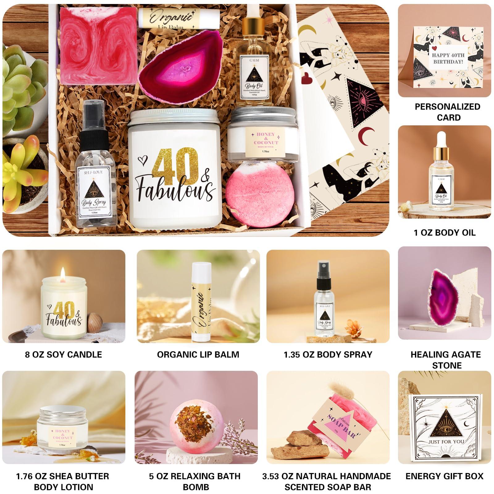 Frerdui 40th Birthday Gifts Women, Self Care Gifts for 40 Years Old Women Basket, 40 Fabulous Gifts, Unique 40th Birthday Gifts Ideas for Women Her Mom Friend