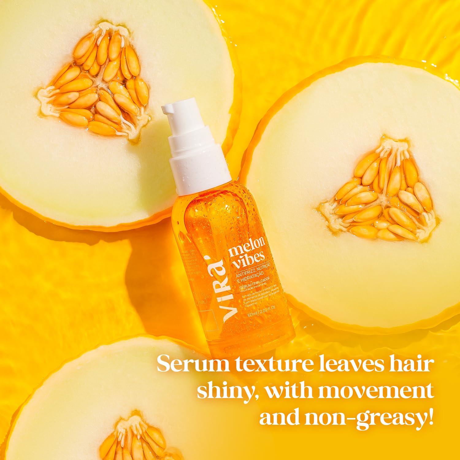 Vir Vir Brazilian Hair Serum, Frizz Control, Anti-frizz Nutrition and Hydration For All Hair Types, Cantaloupe Oil & Vitamin E - Pack of 2, 60ml (Melon Vibes), Yellow