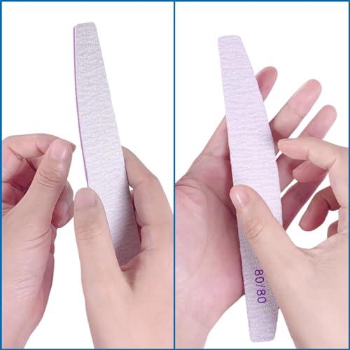 jecxucci 80/80 Grit Nail Files 24 Pack, Emery Boards for Acrylic Nails and Gel Nails, Coarse Nail File Double Sided 80 Grits Professional Nail Filers Washable Manicure Tool Curved Fingernail Files
