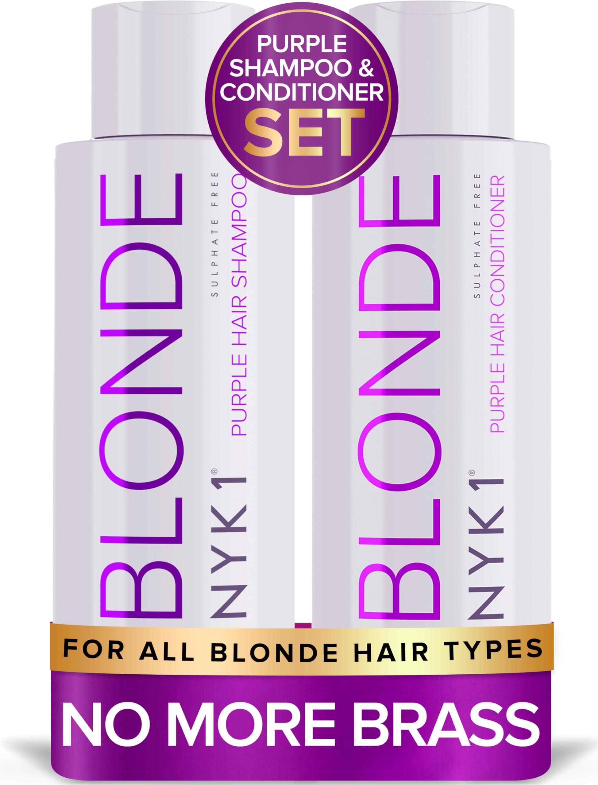 NYK1 NO MORE BRASS Purple Shampoo And Conditioner Set (2 x 16.9 Fl Oz) SULFATE FREE Purple Shampoo For Blondes And Purple Conditioner - Blonde Shampoo And Conditioner Set To Eliminate Yellow Brassy Tones