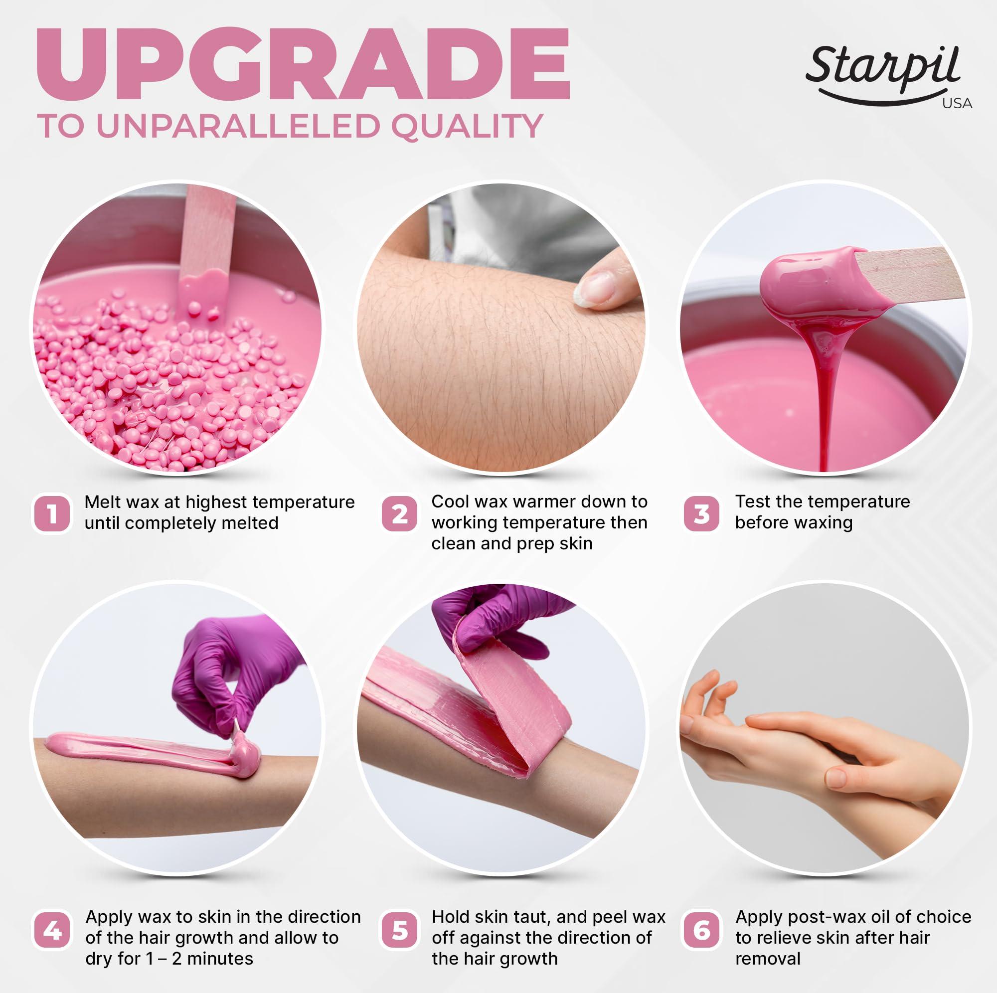 Starpil Starpil 500g/1.1 lb Rosin-Free Pink Hard Wax Beads - Painless Stripless Polymer Blend Bikini Wax for Face, Coarse Hair & Sensitive Skin