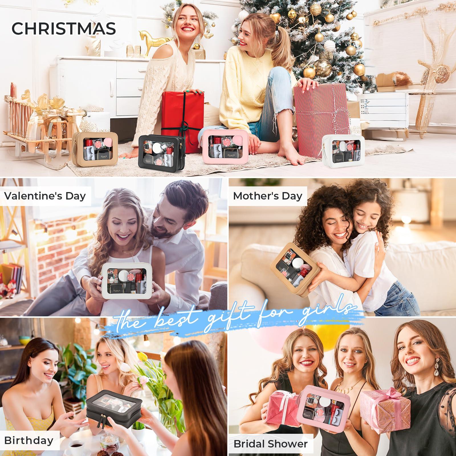 Aintmax Aintmax Clear Makeup Bags TSA Approved Toiletry Bag Waterproof Transparent Cosmetic Organizer Car Travel Leather Pouch for Women(Pink-M)