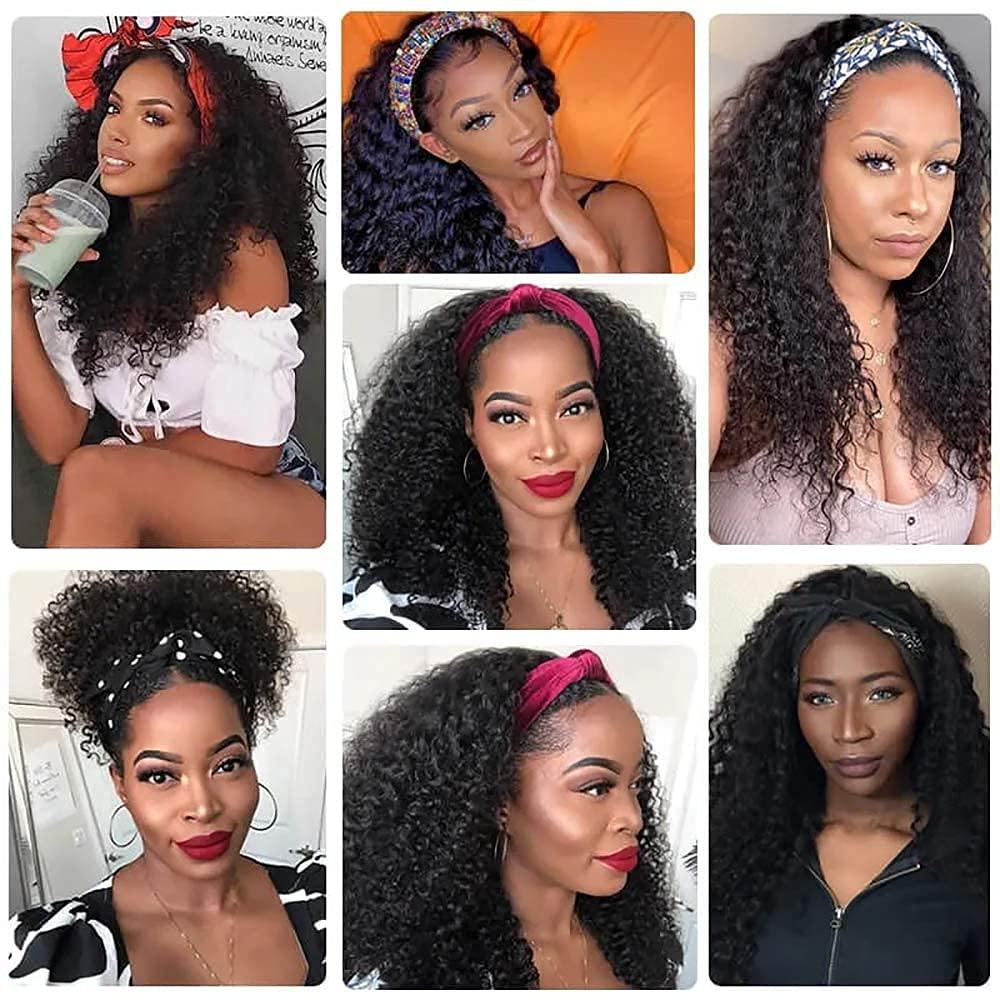 Nadula Nadula Hair Afro Kinky Curly Half Wigs Human Hair for African American Women, 100% Virgin Human Hair Headband Curly 3/4 Half Wigs Glueless Put and Go Beginner and Friendly 150% Density 14 Inch