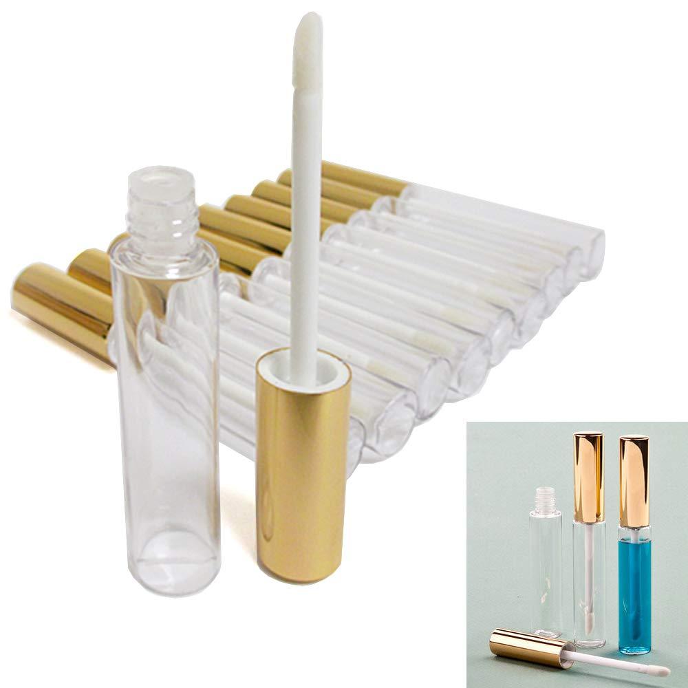 AllTopBargains 30 Yellow Gold Plastic PET Lip Gloss Bottles 10ML Balm Container Clear Stopper