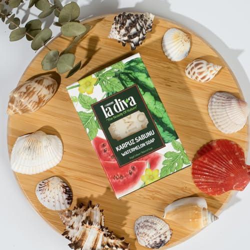 La Diva La Diva Organic Soap Collection - Hand Soap - Argan, Coconut Oil, Collagen, Donkey Milk, Lavender, and More - Premium Bar Soaps for Daily Hydration and Skin Nourishment (Watermelon)