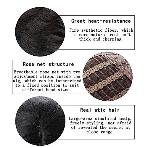 Lmaray 12.6 Inch Natural Black Wig Japanese Style Harajuku Male Short Wigs Boys Curly Hair Fluffy Wig Cosplay Wigs Brother Handsome Guy Wig, Heat Resistant Synthetic Fiber, Wig Cap Included, No Headwears