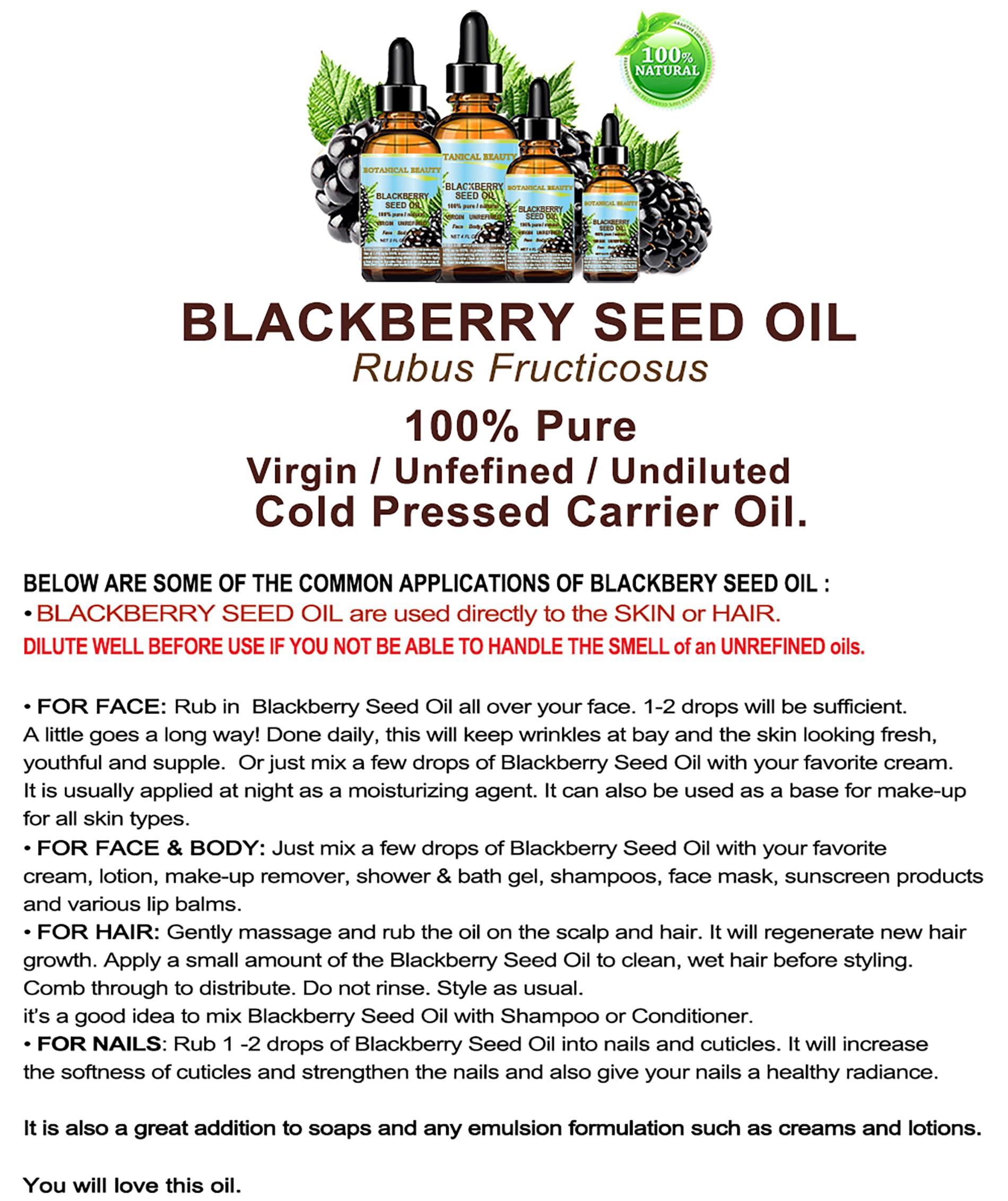 Botanical Beauty Botanical Beauty BLACKBERRY SEED OIL 100% Pure Natural Virgin Unrefined Cold Pressed Undiluted Carrier Oil. 2 Fl. oz -60 ml. for Face, Skin, Body, Hair, Lip, Nails
