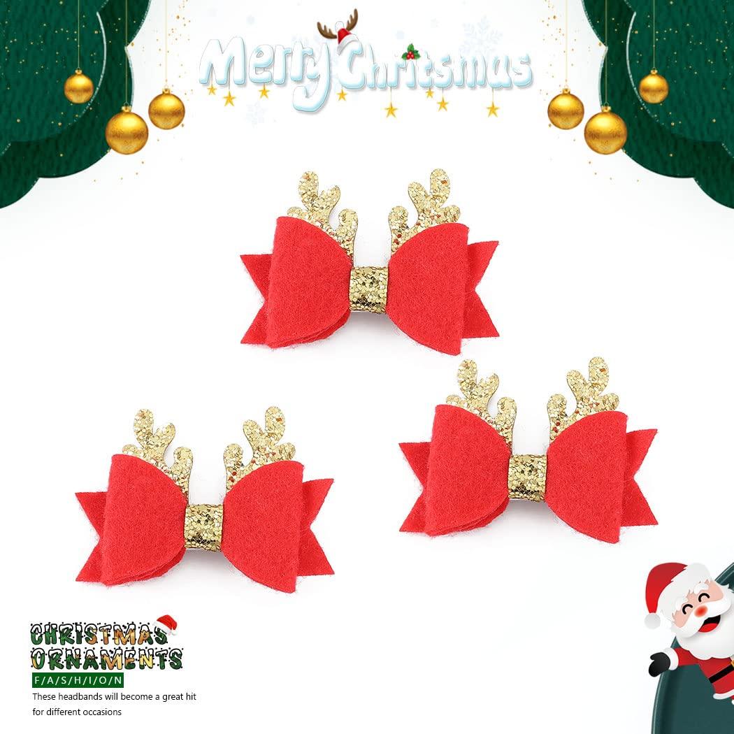 EVILD Evild Christmas Bow Hair Clips Sequins Bow Barrettes Alligator Clip Hair Bows Cute Glitter Antlers Hairpins for Girls(Pack of 3)