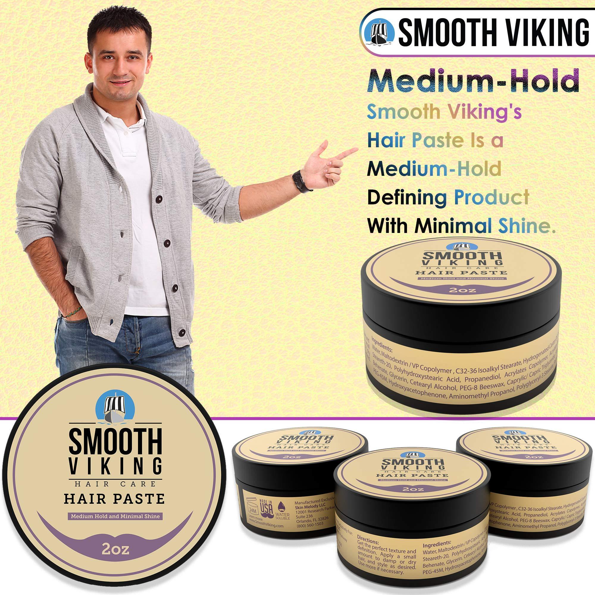 Smooth Viking Beard Care Smooth Viking Hair Paste for Men - Hair Styling Cream with Minimal Shine & Medium Hold Hair Products for Men, Hair Cream for Men, Styling Paste for Textured Messy Hairstyle - Made in USA, 2oz