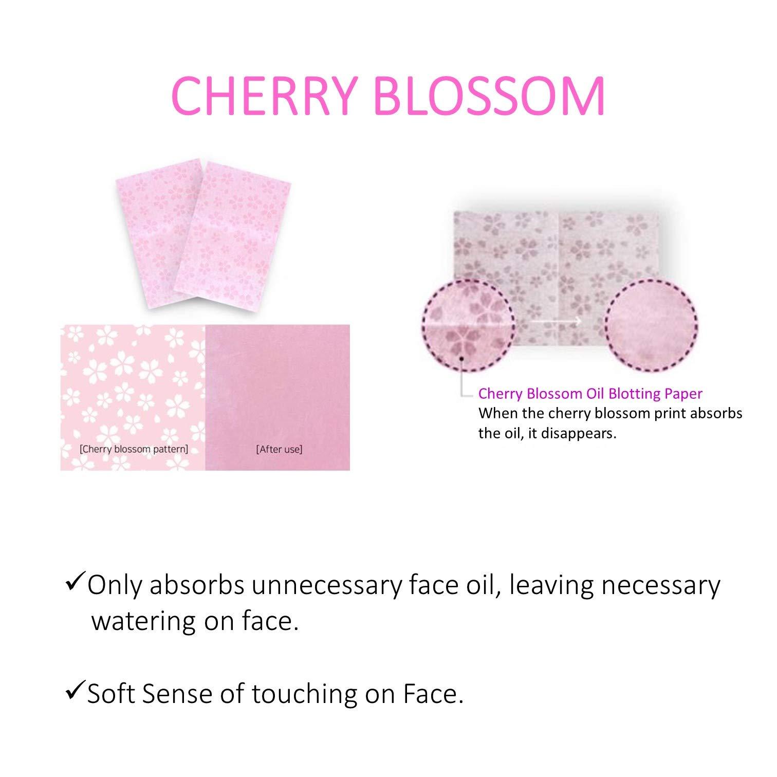 varuza [100 Counts + Mirror Case] Cherry Blossom Natural Oil Blotting Paper for Face Korean with Mirror Case