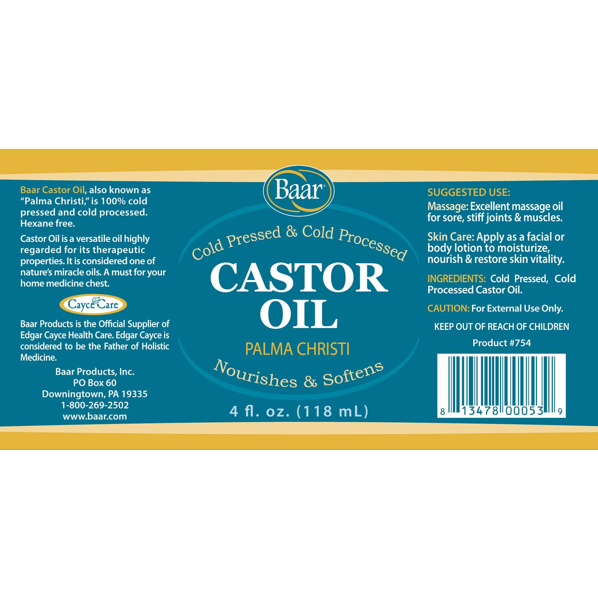 Baar Baar Cold-Pressed, Cold-Processed, Hexane Free Castor Oil, 4 Ounces