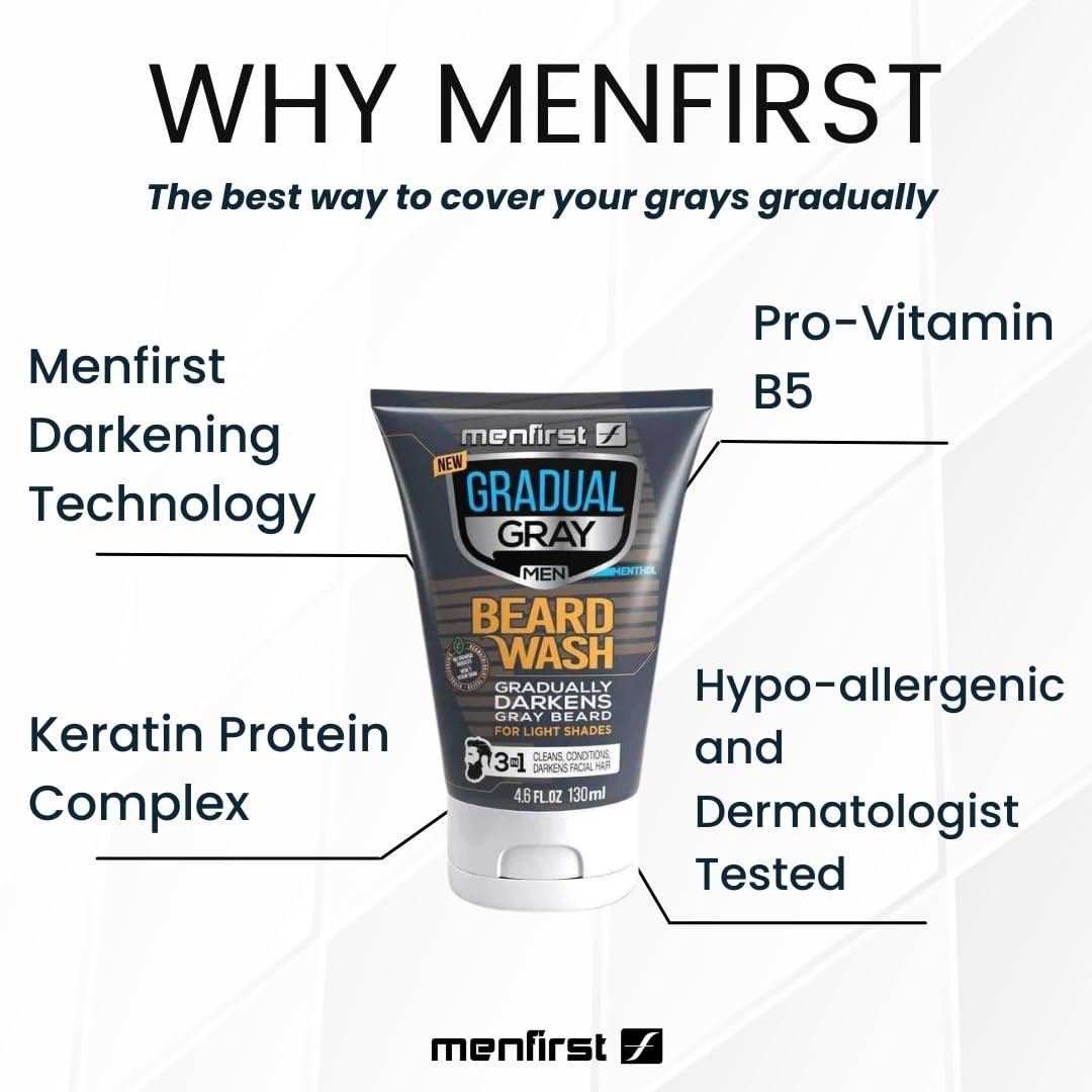 MENFIRST MENFIRST Gradual Grey Reducing Beard Wash for Light Shades - Beard Wash for Light Brown to Blonde Hair - Beard Color Shampoo for Men - 4.60 FL