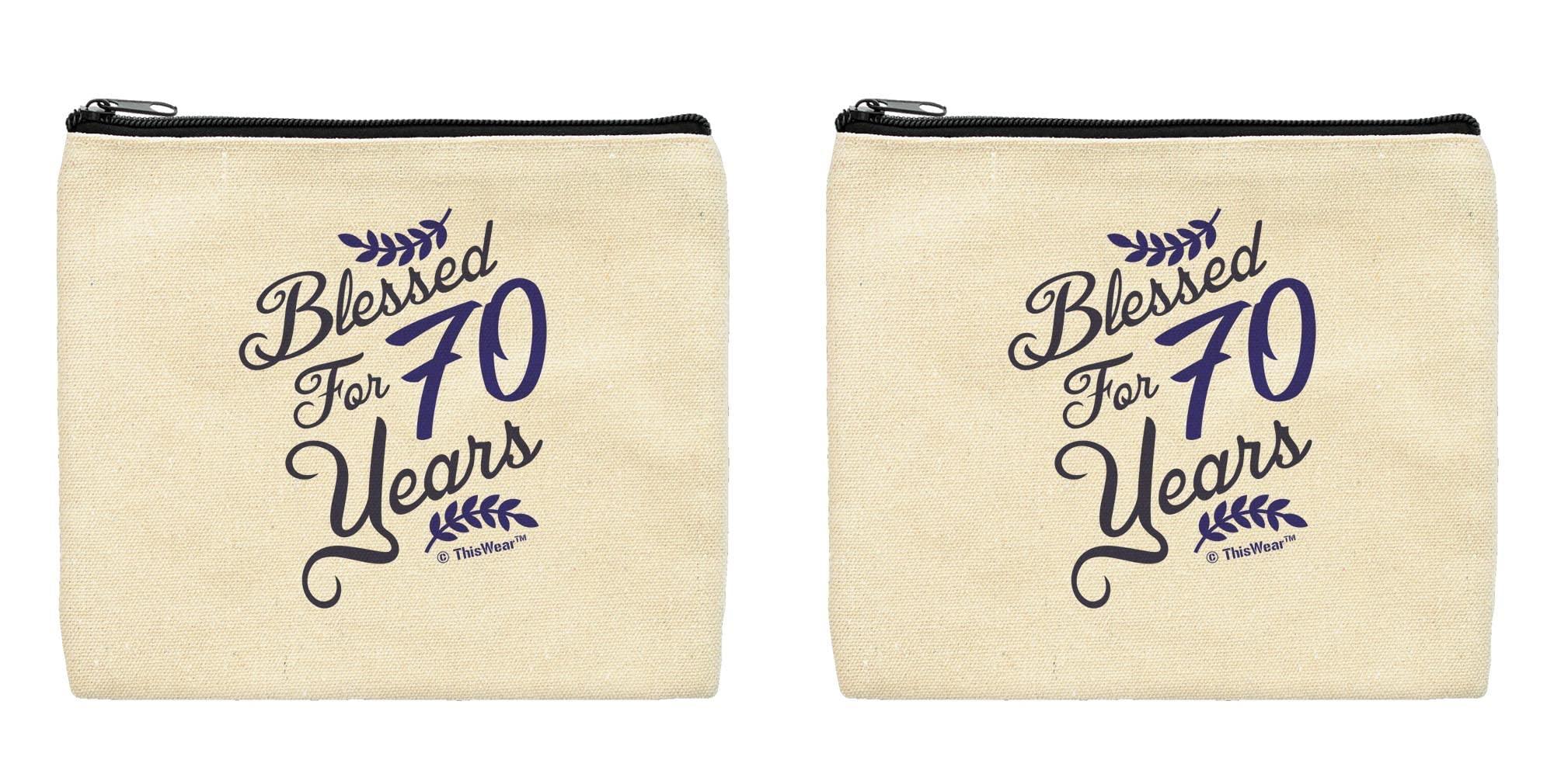 ThisWear ThisWear 70th Birthday Party Favors For Women Blessed For 70 Years 2-Pack Cosmetic Accessory Bags