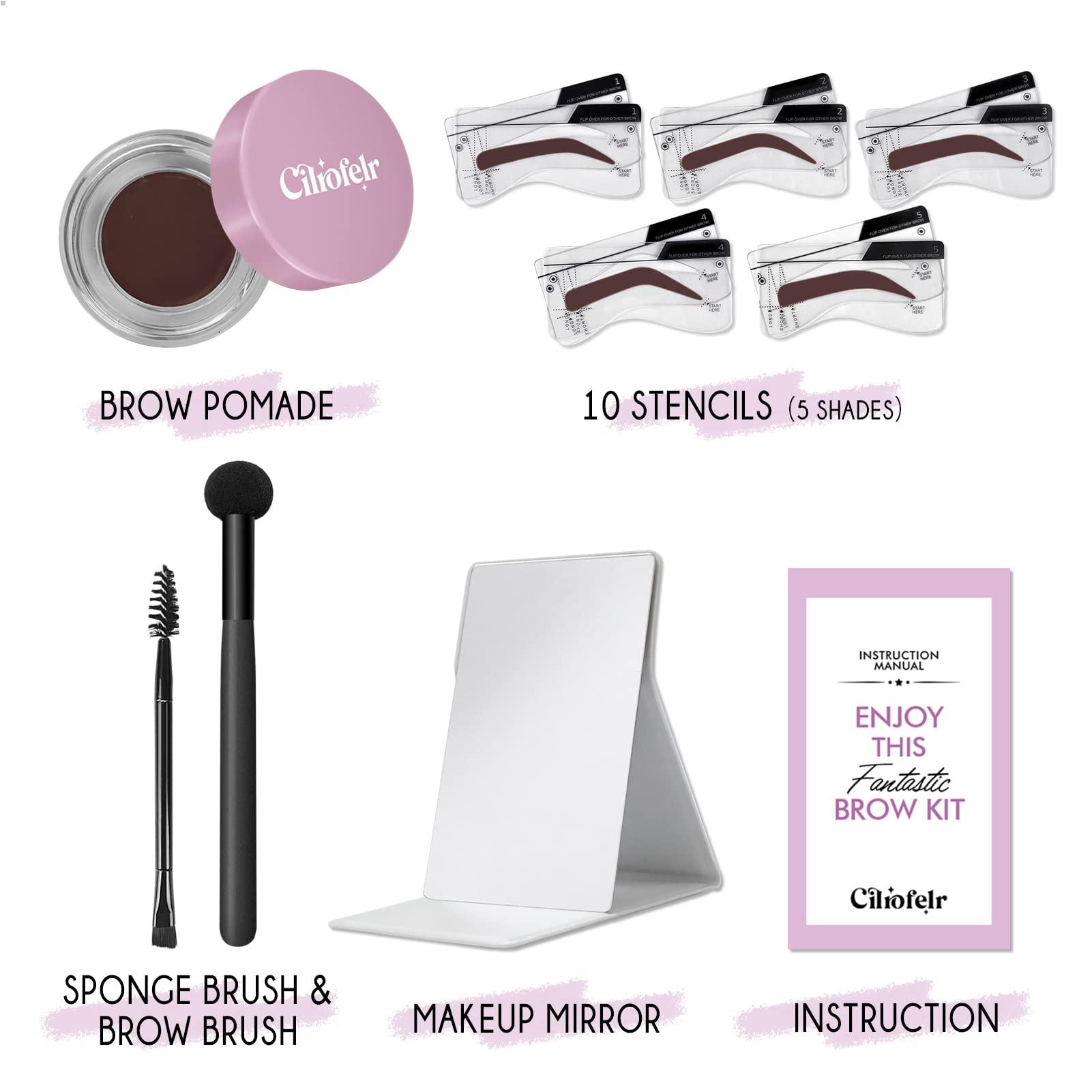 Cilrofelr Cilrofelr Eyebrow Stamp Stencil Kit, Eyebrow Stamp and Shaping Kit, Brow Trio Eyebrow Pomade Kit, One Step Brow Stamp Kit with 10 Brow Stencils, Waterproof, Long-Lasting Eyebrow Makeup, Medium Brown