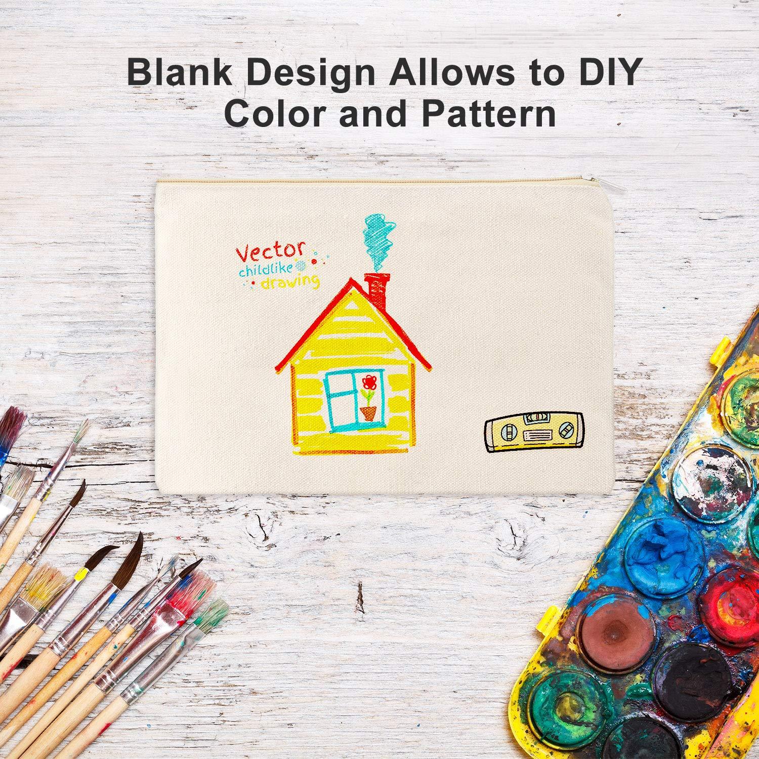 Frienda Frienda 12 Pieces Canvas Cosmetic Bag Multipurpose Cosmetic Pouch Zipper Makeup Bags Blank Make Up Purse for Women Travel Organize Storage, Multi Sizes