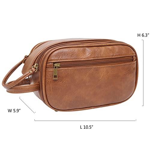 rismart rismart Men's Travel Toiletry Bag Pu Leather Water Resistant Organizer Travel Kit Brown