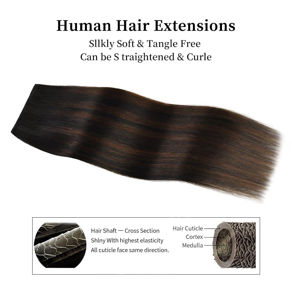 Winsky 12 Inch Clip-in Hair Extensions Remy Human Hair for Women - Soft Handmade Real Human Hair Clip in Extensions, Straight, Thick, 105g 7pcs #(1BT4) P1B Color