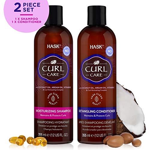 HASK HASK CURL CARE Shampoo + Conditioner Set Coconut and Argan Oil, for Curly Hair Types, Vegan, Color Safe, Gluten-Free, Sulfate-Free, Paraben-Free, Cruelty-Free - 1 Shampoo and 1 Conditioner