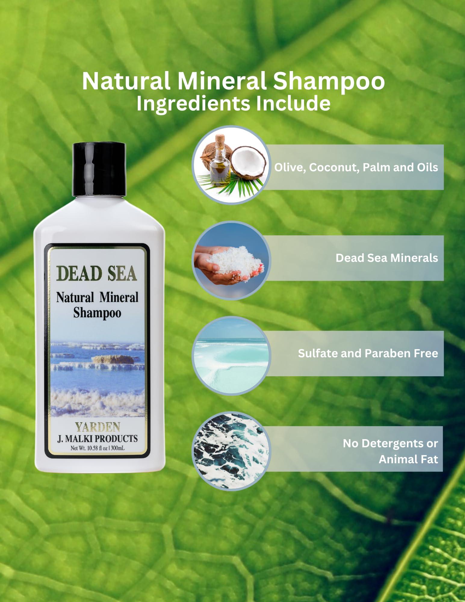 J. Malki Products Malki Dead Sea Products Natural Mineral Shampoo | Dead Sea Shampoo for Vibrant and Healthy Hair | Eczema, and Psoriasis Support, Paraben Free Shampoo