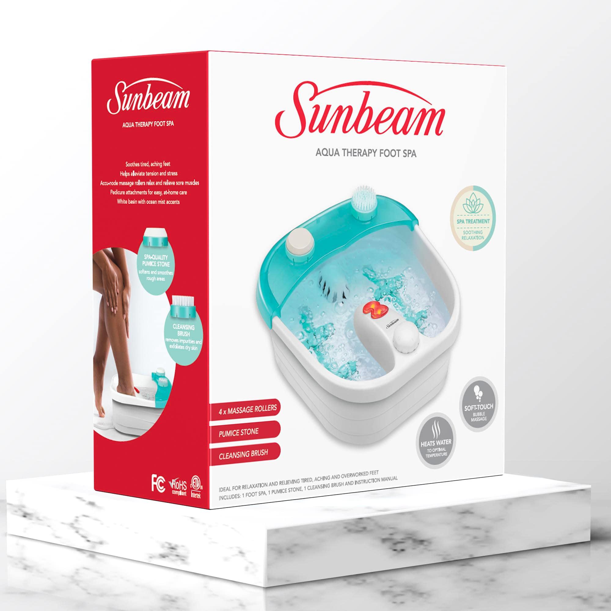 Sunbeam Sunbeam Deep Reservoir Aqua Therapy Foot Spa Foot Bath with Heat, Bubbles, Massage Rollers with Exfoliating Brush and Pumice Stone Pedicure Attachments, Extra Long Basin