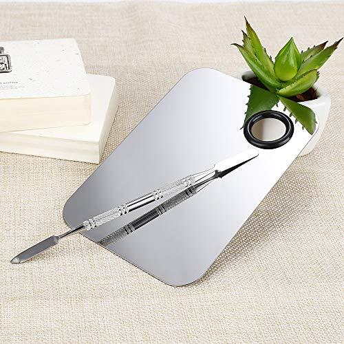 AKIRO Stainless Steel Cosmetic Makeup Palette, Professional Cosmetic Mixing Makeup Palette Spatula Makeup Artist Tool, Beauty Salon Color Cream Mixing Palette With A Spatula Makeup Nail Art Palette