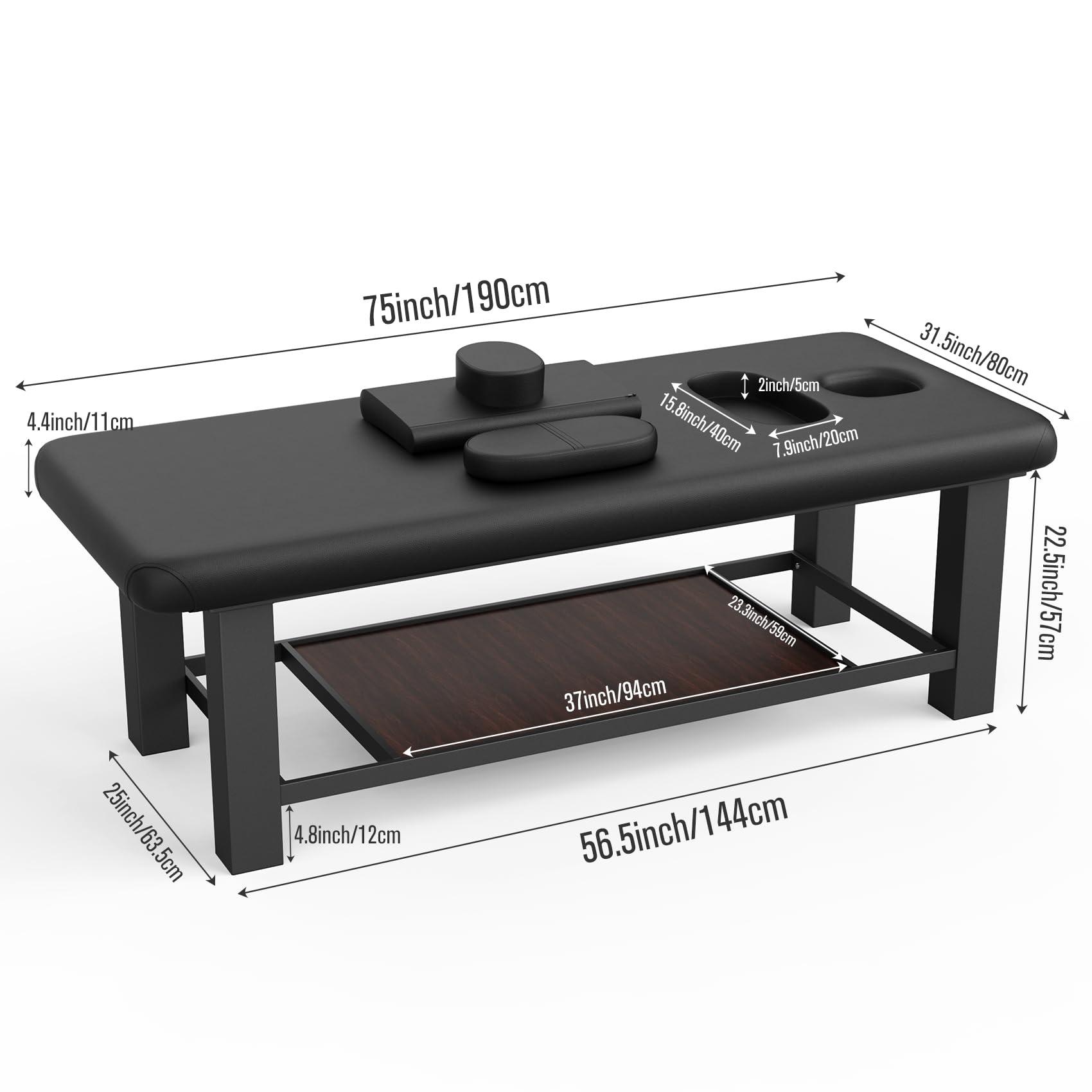 pouseayar Heavy Duty Metal Frame Stationary Massage Table for Treatment Table, Physical Therapy Table, Spa Facial Professional Massage Bed, Black PU Leather 31.5'' Wide, 700LBS Load, 4 x 4 In Square leg