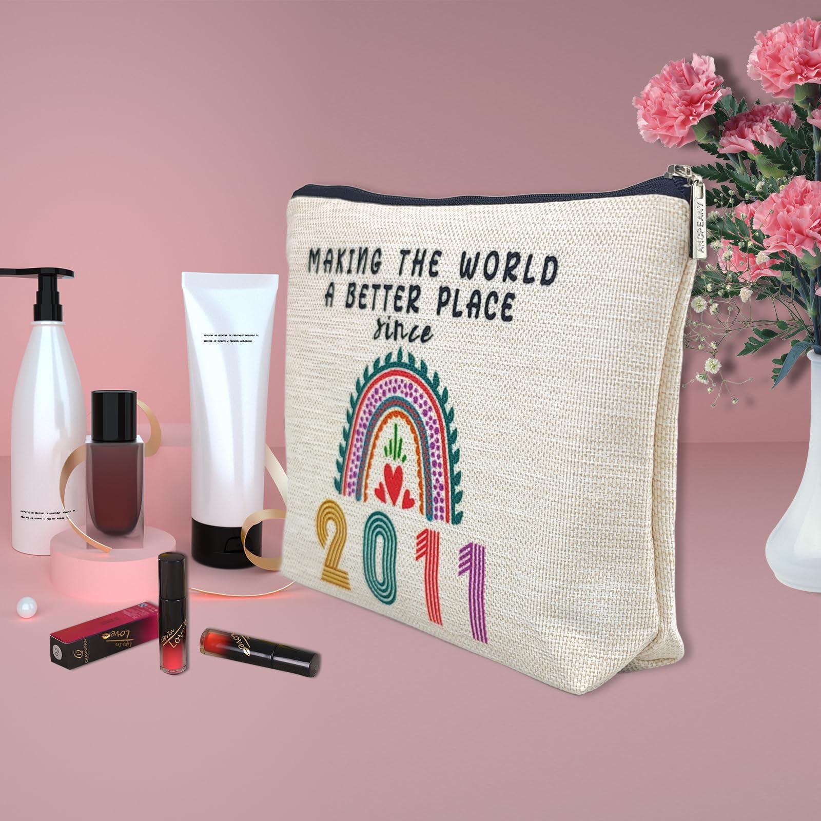 ancpeany 13 Year Old Girl Gift Ideas, 13th Birthday Gifts for Teenage Girls, Funny 2011 Birthday Decorations Makeup Bags for Her, Sister, Daughter, Niece, Cute Cosmetic Travel Pouch for Teen Girls Trendy Stuff