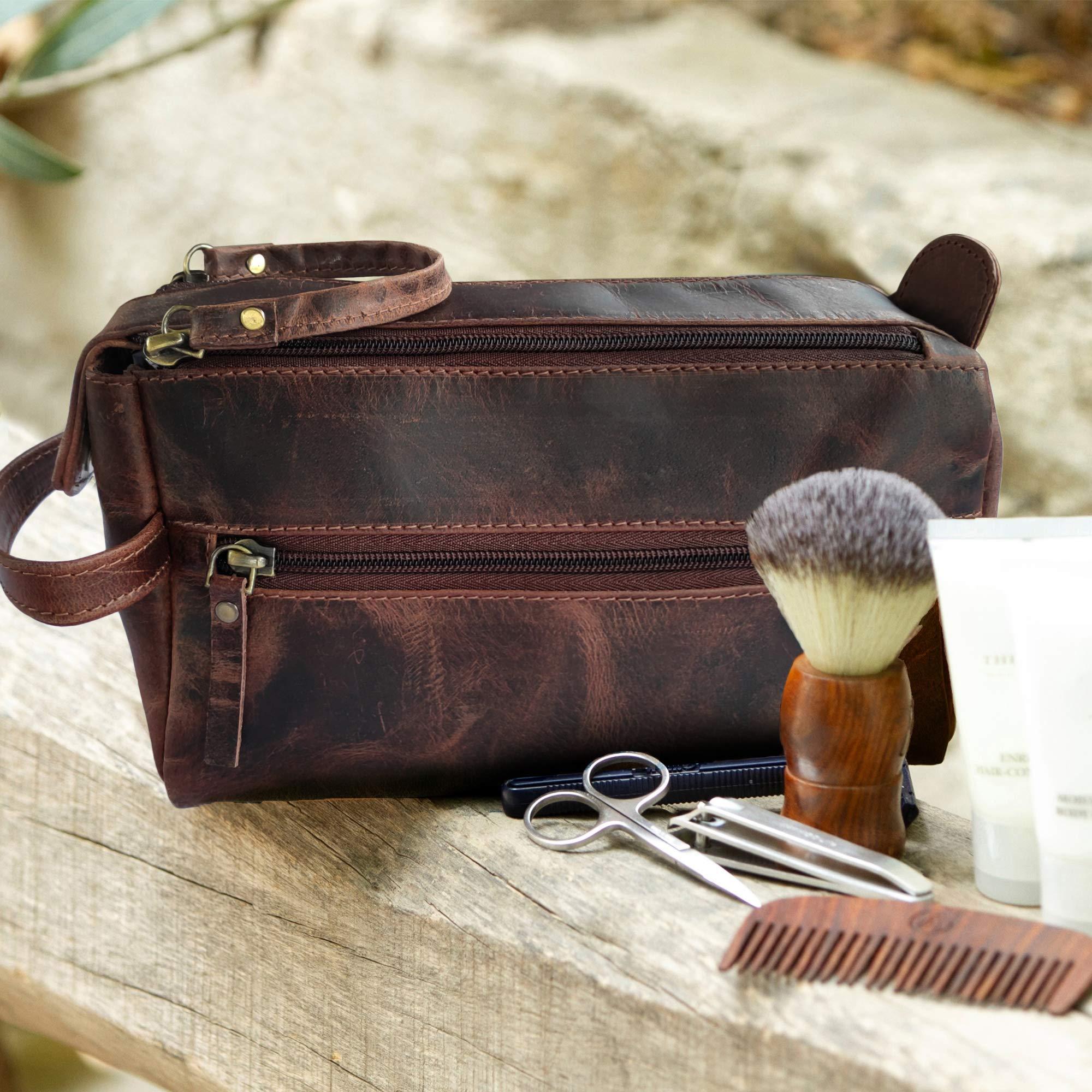 RUSTIC TOWN RUSTIC TOWN Handcrafted Genuine Leather Toiletry Bag Combo - The Best Masculine Travel Gift For Men Women