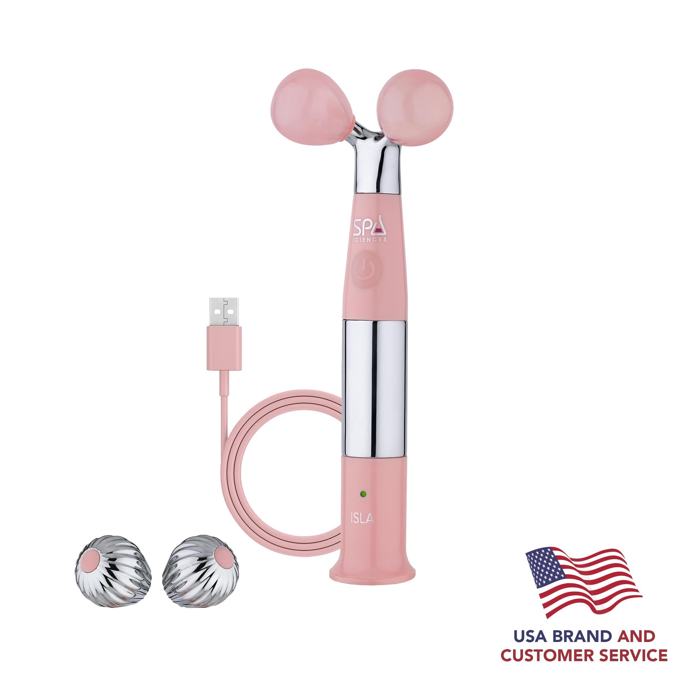 SPA SCIENCES Spa Sciences ISLA Ice + Heat Contouring Roller (Face, Neck, and Dcolletage) Including Steel + Bonus Genuine Rose Quartz Globes