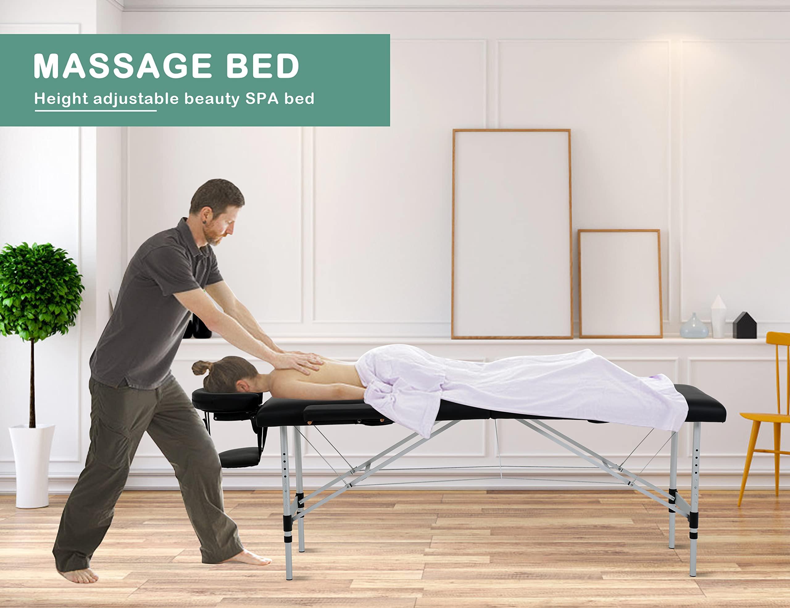 MKDLUFEI Massage Table, 2 Fold Lash Bed, Massage Bed Portable for Eyelash Extensions, Wide Massage Table with Carrying Bag, Massage Tables with Face Cradle & Handle, Portable Chiropractic Table - Black