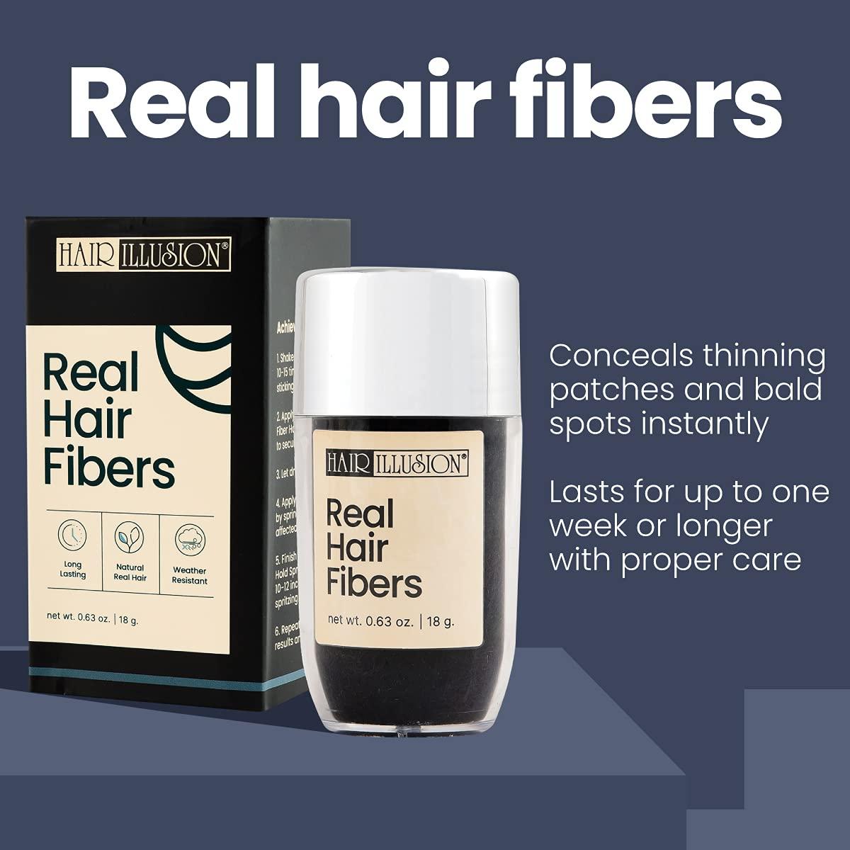 Hair Illusion Hair Illusion Black Real Hair Fibers for Thinning Hair - 100% Natural Texture, Non Synthetic Hair Fibers - Bald Spot Cover Up for Women & Men - 18 Gram