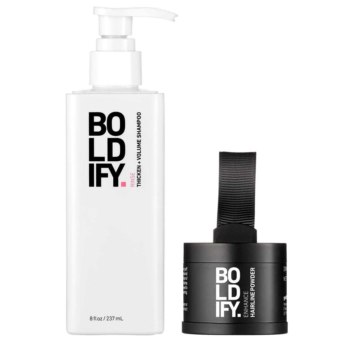 Boldify Hairline Powder (Dark Blonde) + Shampoo: Boldify Bundle: Root Touchup Hair Loss Powder and Natural Volumizing Shampoo for Fine Hair.