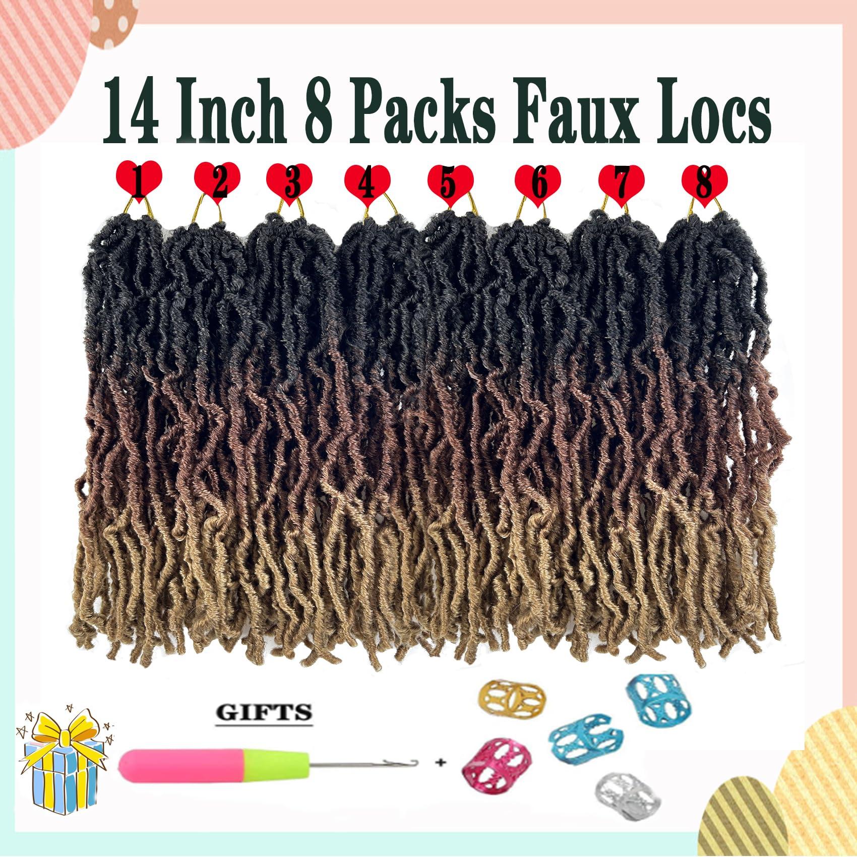 Paraglame Ombre Faux Locs Crochet Hair 14 Inch New Soft Locs 8 Packs Pre-looped Crochet Braids Short Soft Goddess Locs Curly Wavy Croceht Hair for Women(1B/30/27, 8packs)