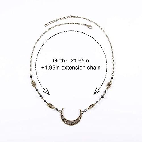 Bomine Bomine Boho Crescent Moon Head Chain Vintage Crystal Headpieces Hair Acessories for Women and Girls (Bronze Black Crystal)