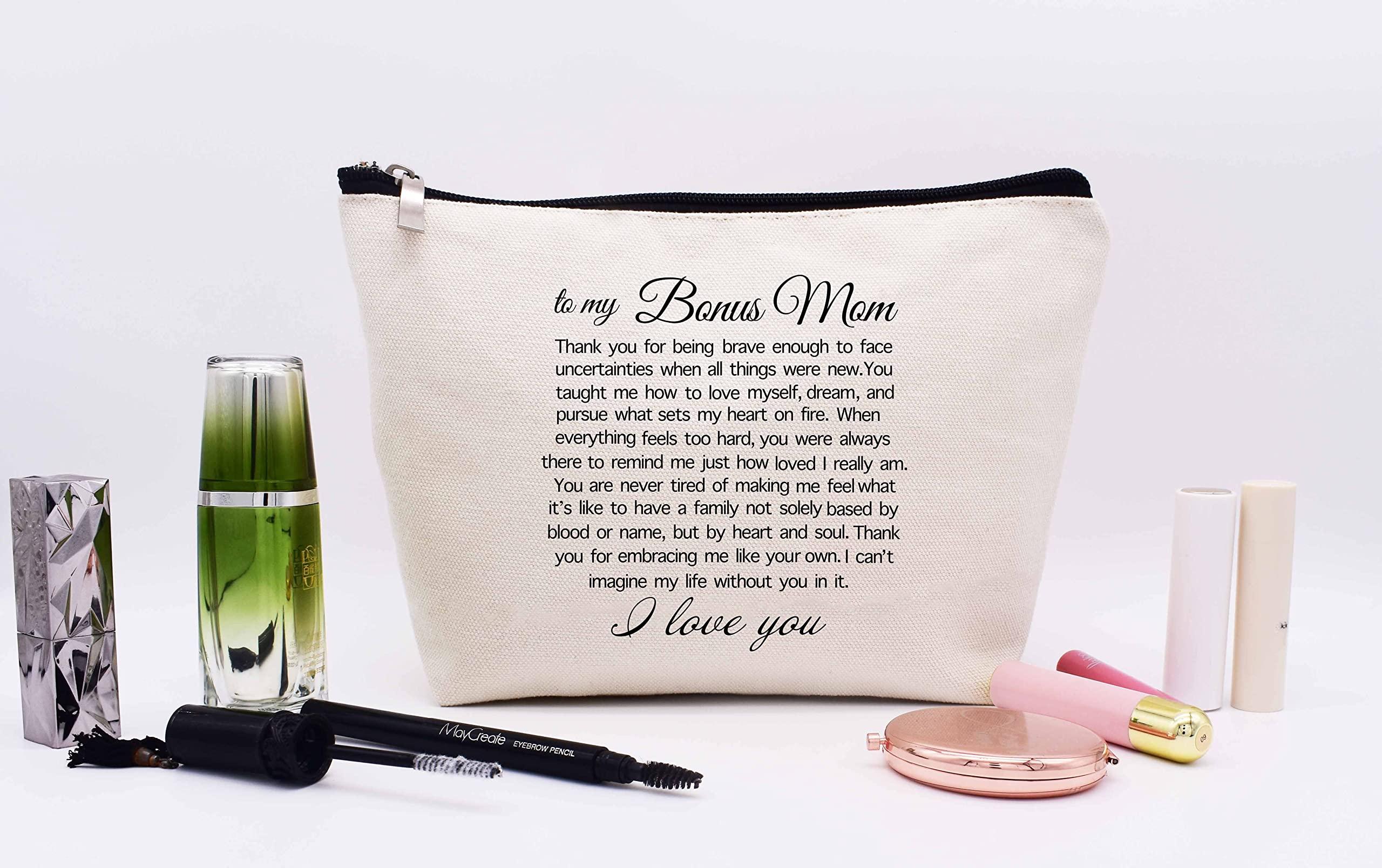 LIBIHUA Funny Gift for Bonus Mom-Mother-in-law Gift- Step Mother Gift-Birthday Mothers Day Christmas Gift for Unbiological Mom-Thank You for Embracing Me Like Your Own-Makeup Bag Cosmetic Bag Travel Pouch