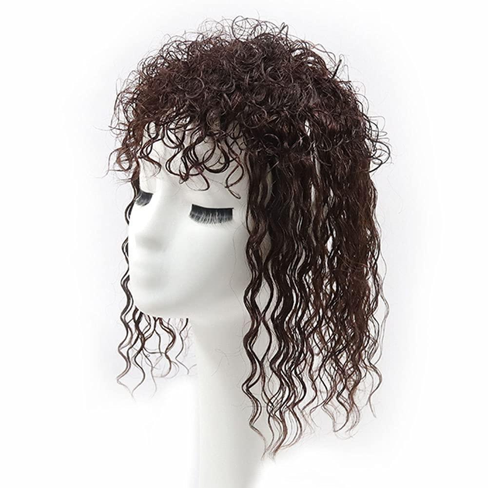 LesafeV LesafeV 100% Real Human Hair Easy Wear Clip in Hairpiece With Bangs Extension Top Topper for Black Women 40cm/Curly Bangs Black