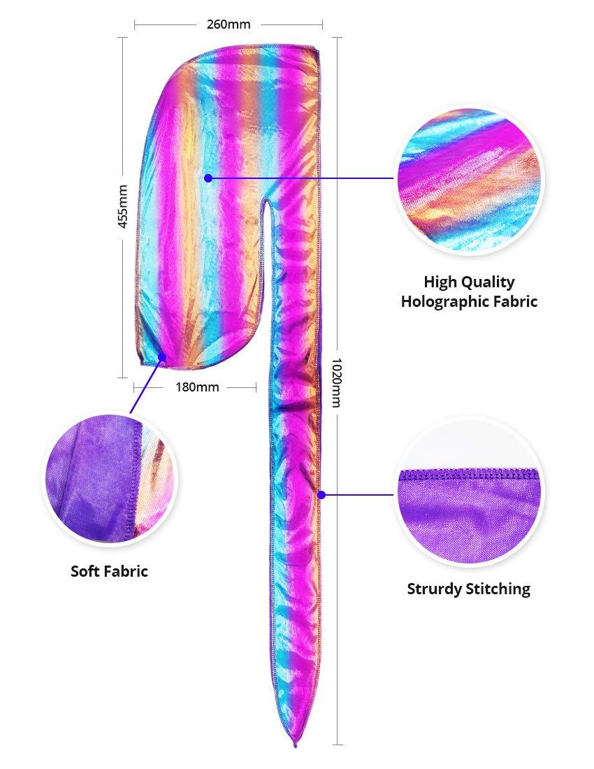 Beauty Town Beauty Town Stretchable Holographic Durag 360/540/720 Wave - Long Tail (Black Rainbow)
