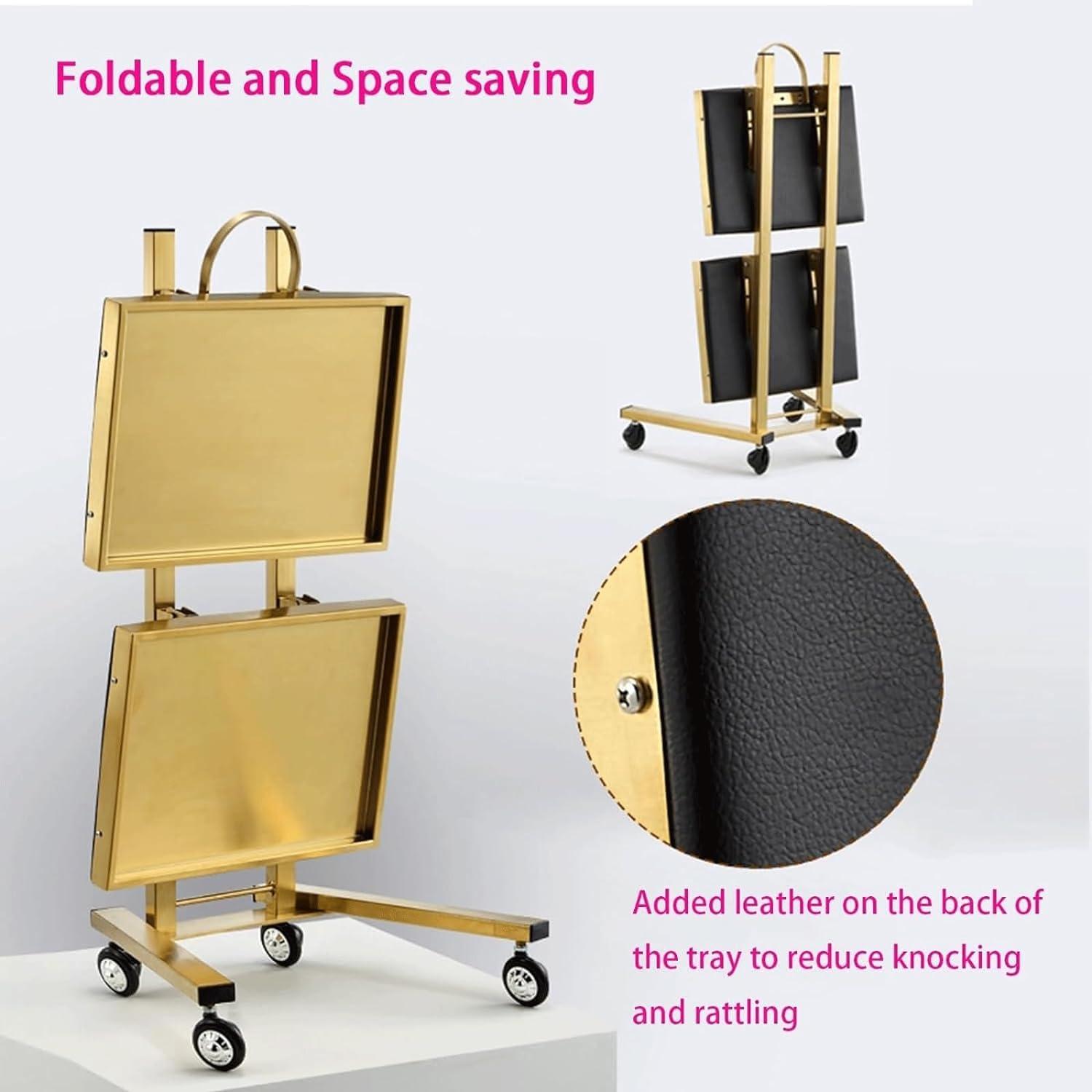 YPDJVLTI YPDJVLTI Salon cart Salon Rolling Cart Metal Salon Cart Foldable Trolley Cart 2 Tier Storage Utility Cart with Casters Portable Salon Trolley Portable