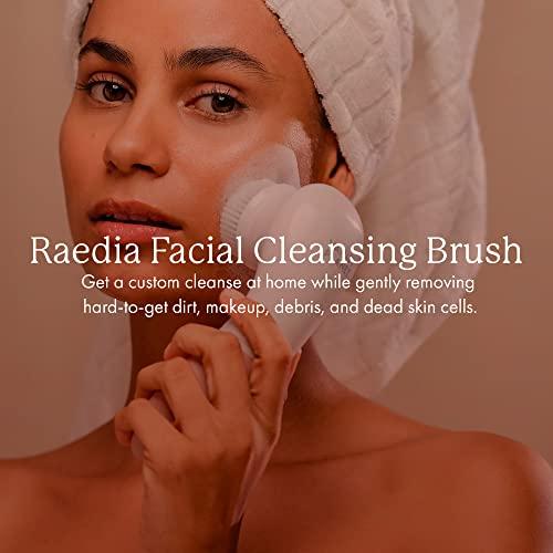 Vanity Planet Raedia Handheld Facial Cleansing Brush with 4 Interchangeable Brush Heads by Vanity Planet - Lightweight Daily Cleansing Brush for Glowing Skin - Water Resistant Face Exfoliator - Warm Grey