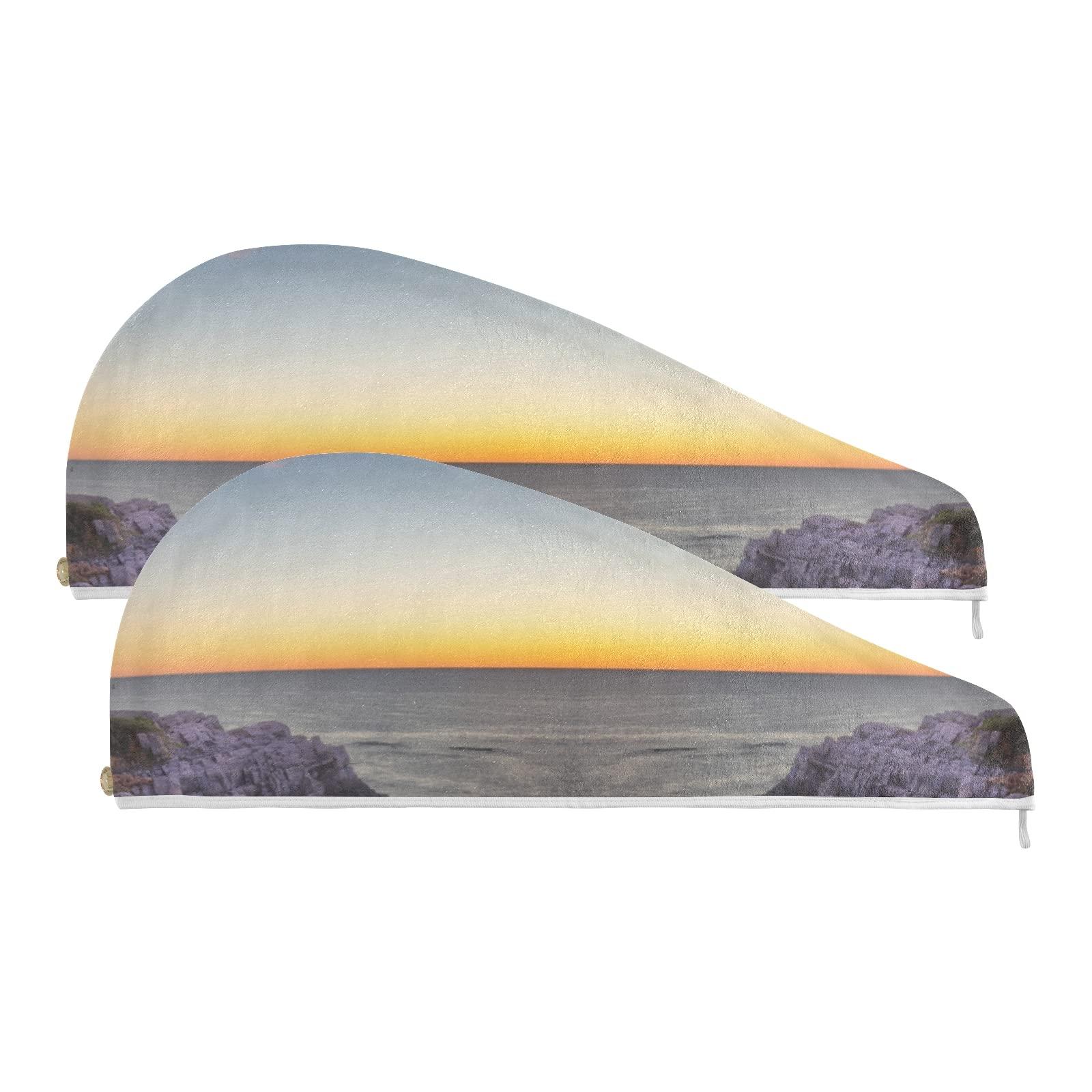 Poeticcity Portland, Maine, USA at Portland Head Light in the Morning 2 Packs Hair Towel Wrap, Absorbent Turban Bath Hair Towel Hat, Quick Drying Hair Towel with Button for Curly, Long, Thick Hair