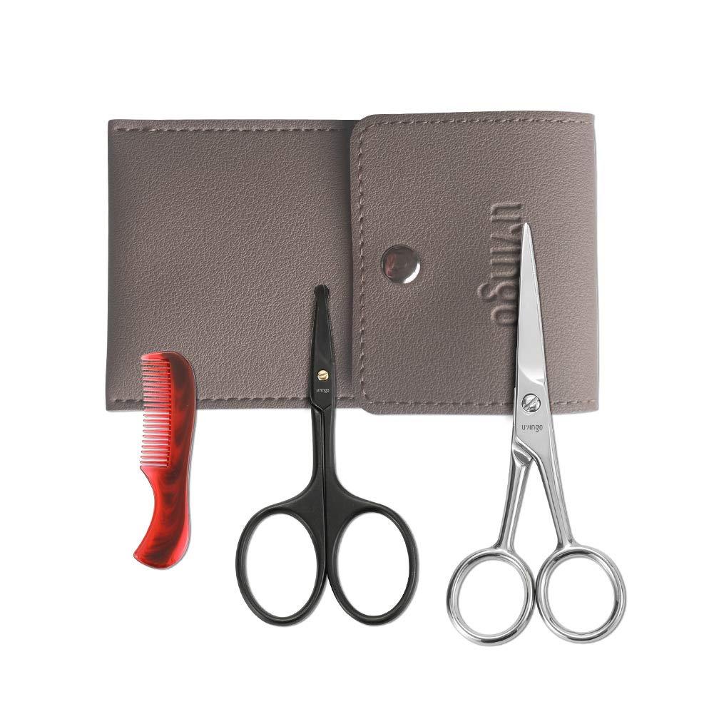 LIVINGO LIVINGO 4.5 inches Beard & Mustache Scissors for Men, Professional Rounded Tip Safety Sharp Stainless Steel Small Beauty Facial Nose Hair Trimming Shears Kit with Mini Comb and Leather Case