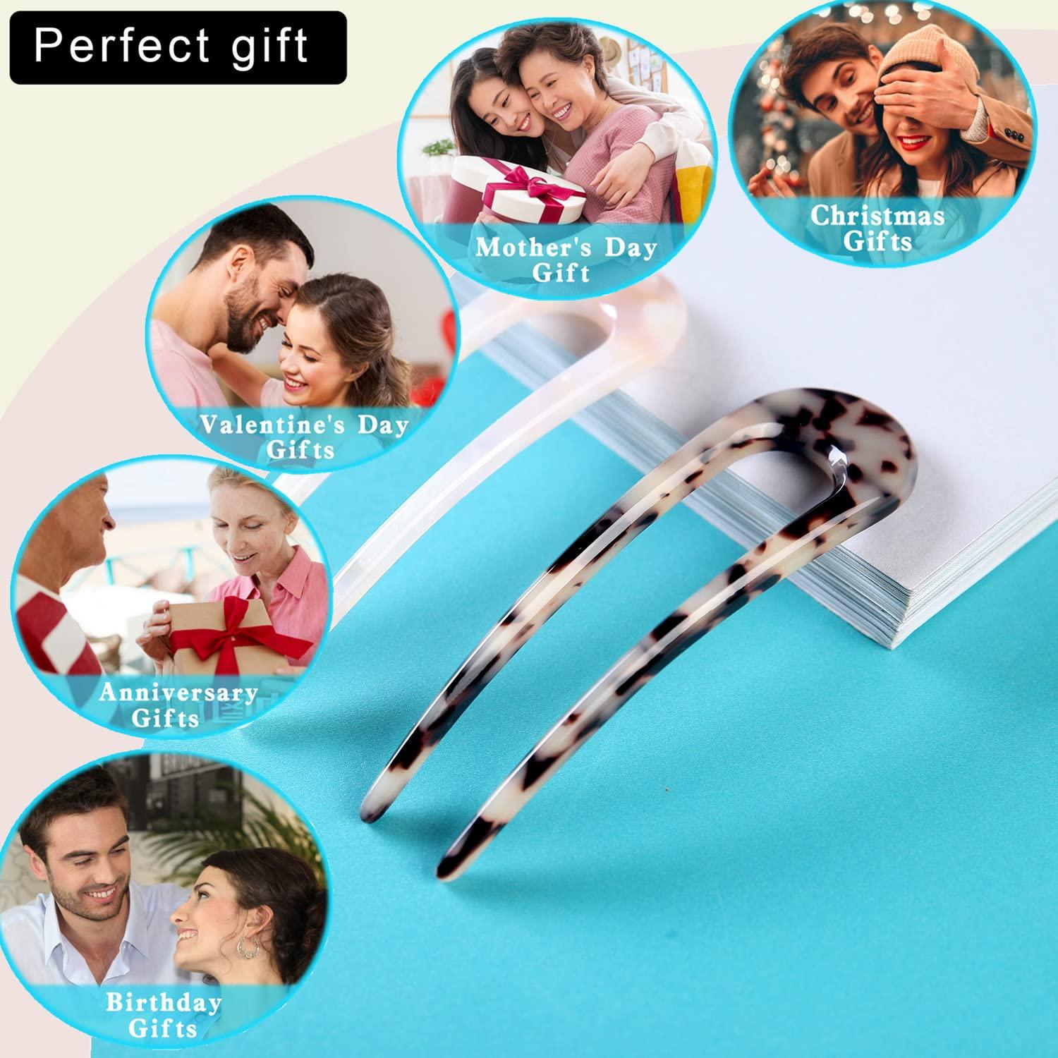 Fsmiling French Hair Pins Tortoise Shell French Hair Forks U Shaped French Pins 2 Prong Hair Sticks Acetate Chignon Pin for Women Hairstyle Accessories 2 Pack