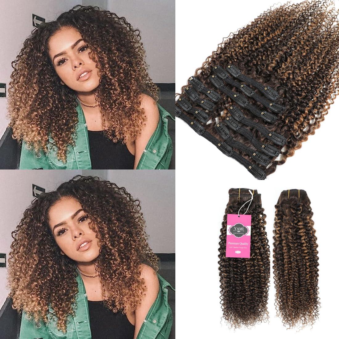 YAMI YAMI Kinky Curly Clip in Hair Extensions10Pcs Clips Triple Weft Brazilian Remy Human Hair 3C 4A curly Clip in Extensions 120g Afro Kinky Curly Clip ins for Black WomenP4/30,10inch)