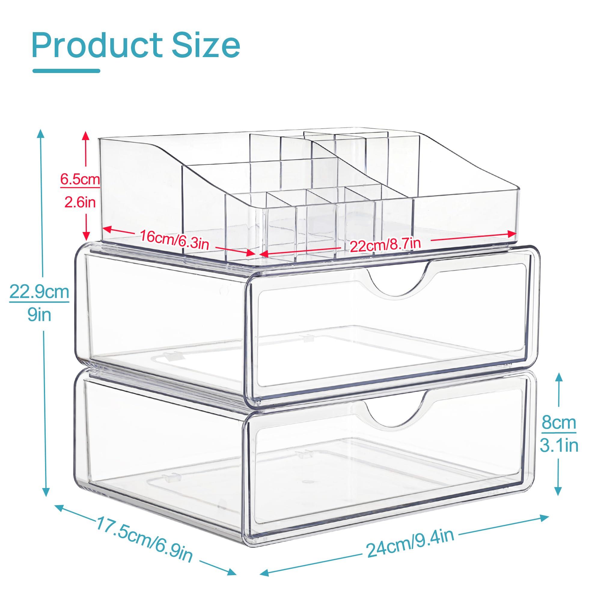 Vtopmart Vtopmart 3 Tier Clear Makeup Organizer with Drawer, Cosmetic Storage for Dresser Countertop and Bathroom Vanity, Beauty Holder for Lipstick Brush Skincare