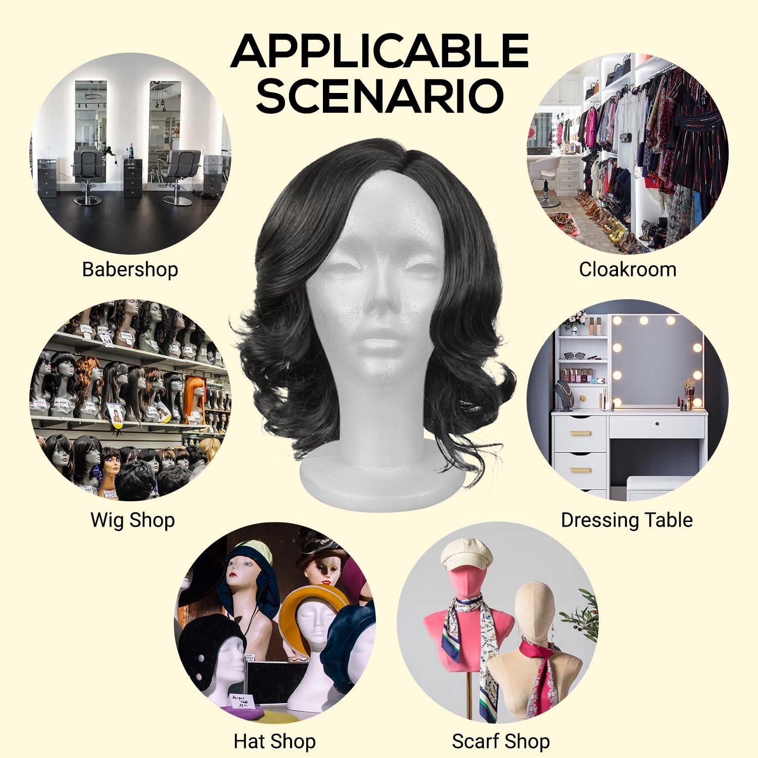 STUDIO LIMITED STUDIO LIMITED 11.4-Inch Styrofoam Mannequin Head (6 Pack) - White Foam Wig Stand for Wigs, Hats, Masks, Hairpieces, Arts, Crafts, DIY Projects, Salon Display