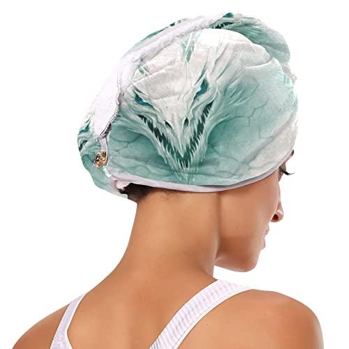 Poeticcity White Ice Dragon in White Stone Digital Painting Ripped Pattern 2 Packs Hair Towel Wrap, Absorbent Turban Bath Hair Towel Hat, Quick Drying Hair Towel with Button for Curly, Long, Thick Hair