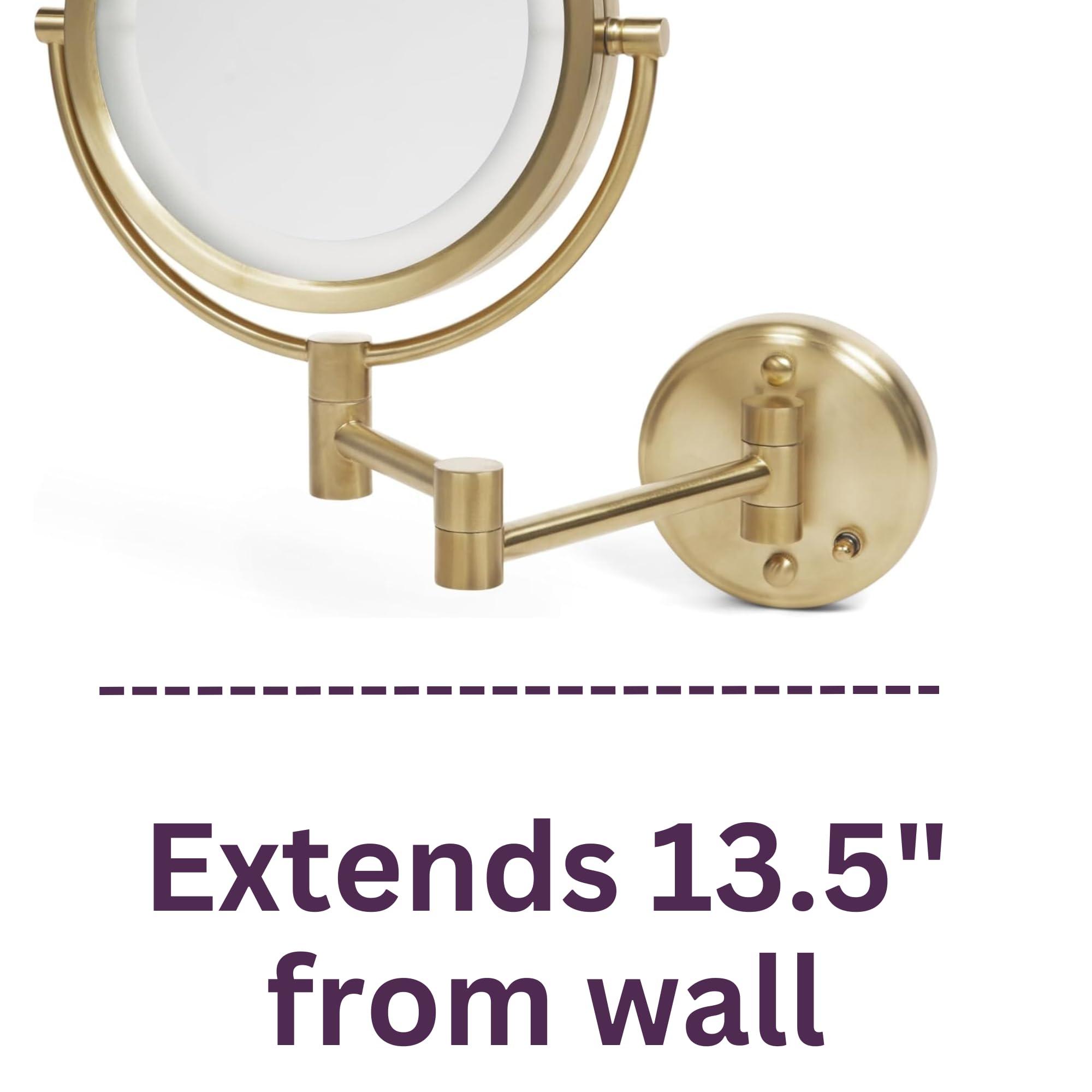 JERDON JERDON Wall-Mounted Makeup Mirror with Lights - Direct-Wired Lighted Makeup Mirror with 8X Magnification & Gold Finish - Model HL88BGLD