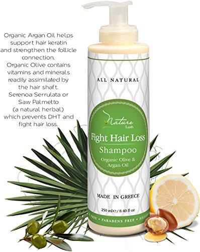 Nature Lush Nature Lush Organic Argan Anti-Hair Loss Shampoo with Rich Vitamins – Sulfate Free & Rich Saw Palmetto DHT Hair Root Treatment – for Men & Women - 100% Pure, Natural – All Hair Types (250 ml)